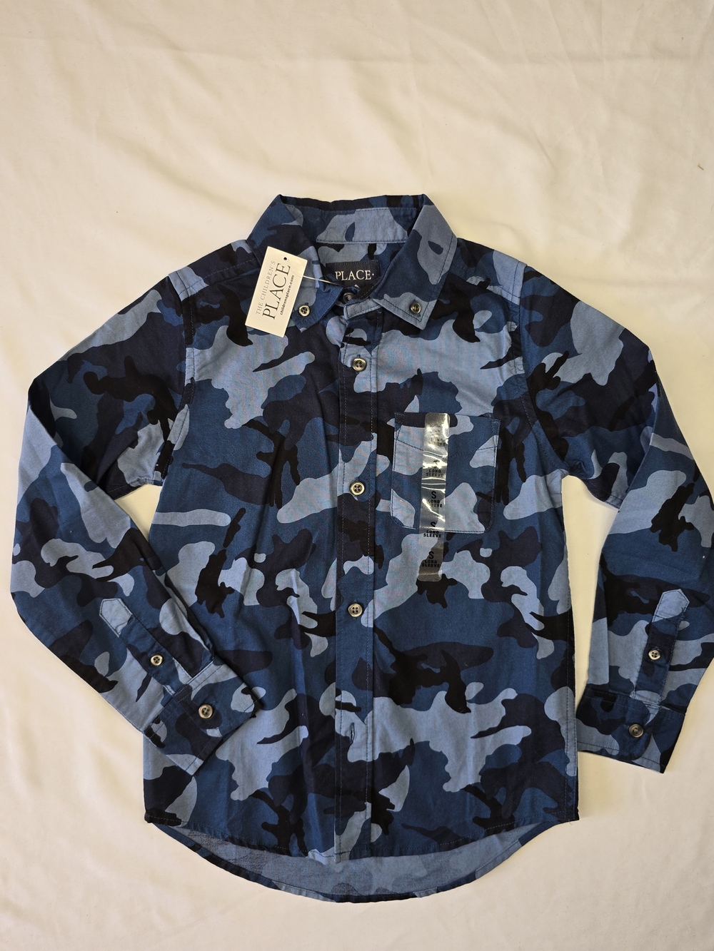 NWT The Children's Place Blue Camouflage Button-Down Shirt